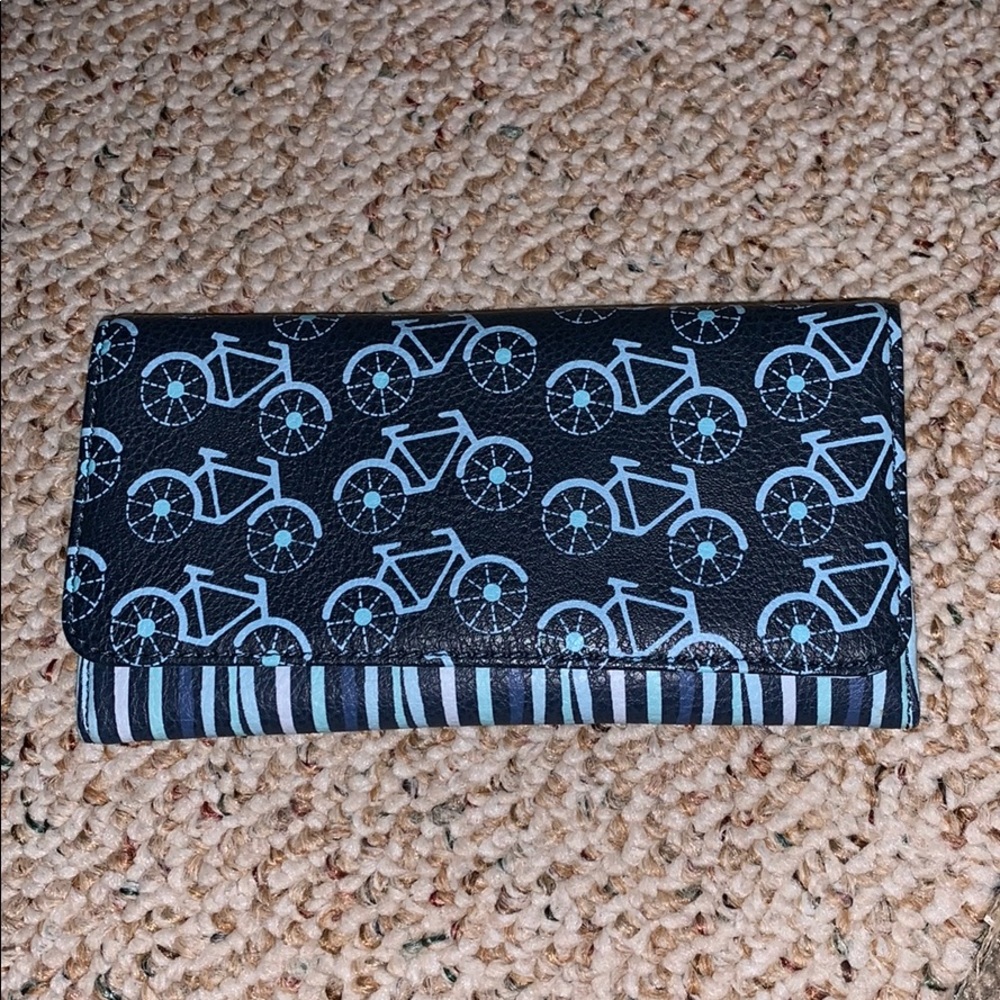 Blue bicycle/ striped wallet